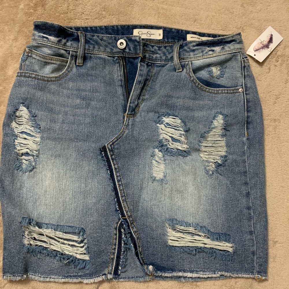 destroyed denim skirt